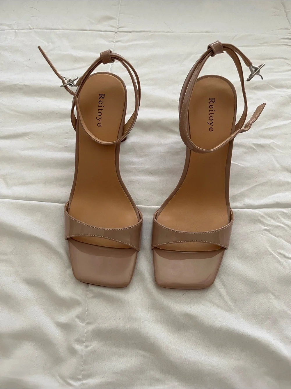 Nude Ankle-Strap Square-Toe Sandals